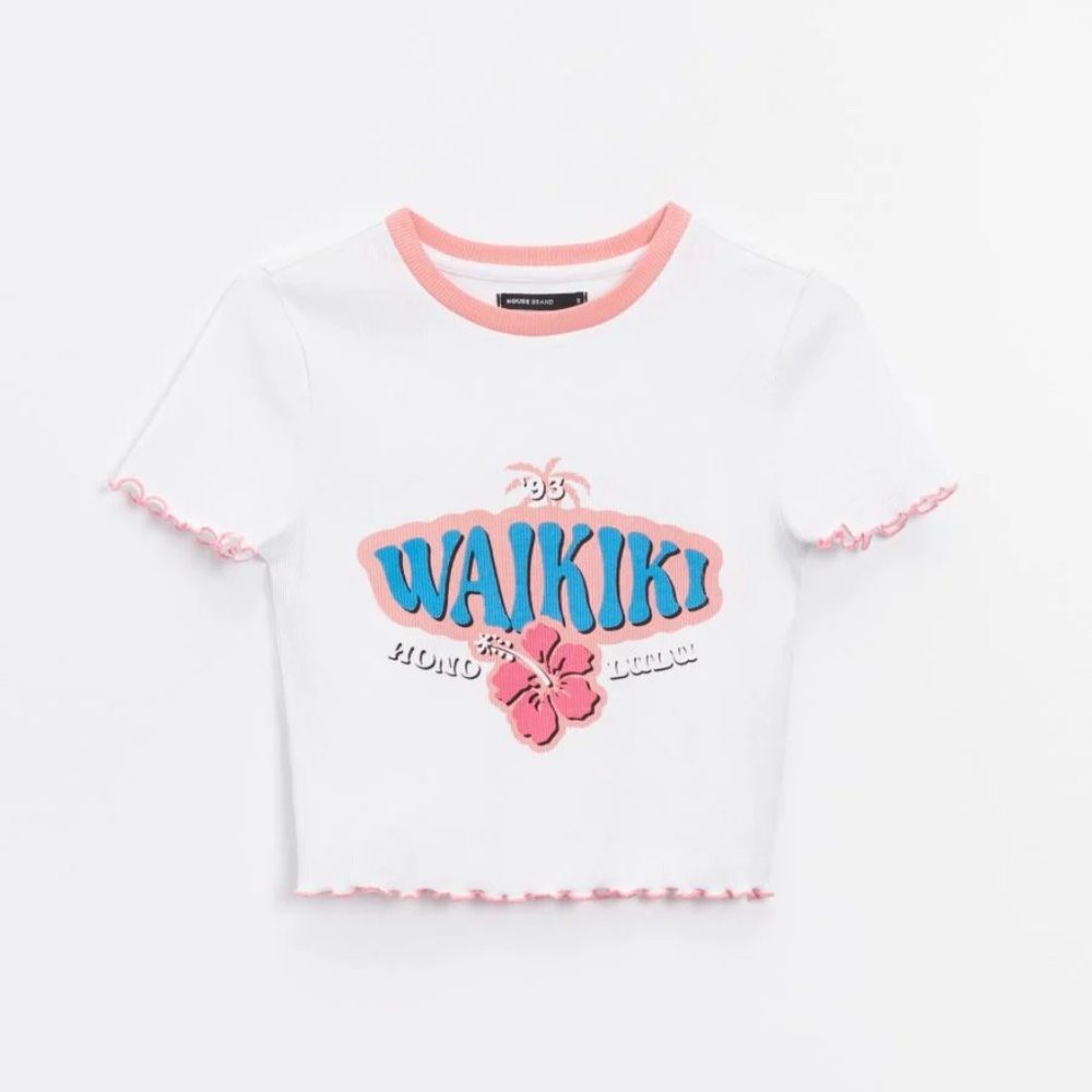 NWT Waikiki Hawaii Honolulu Ribbed Crop Top White Hawaiian size L